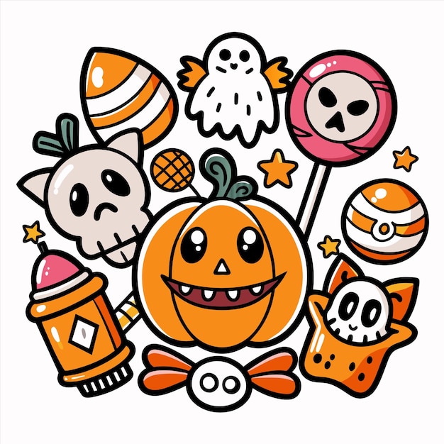 un dibujo de dibujos animados de una calabaza con una cara de calabaza y una calabaz con una cara en ella