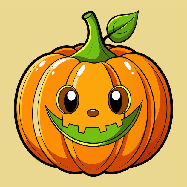 Vector un dibujo de dibujos animados de una calabaza con una cara dibujada en él