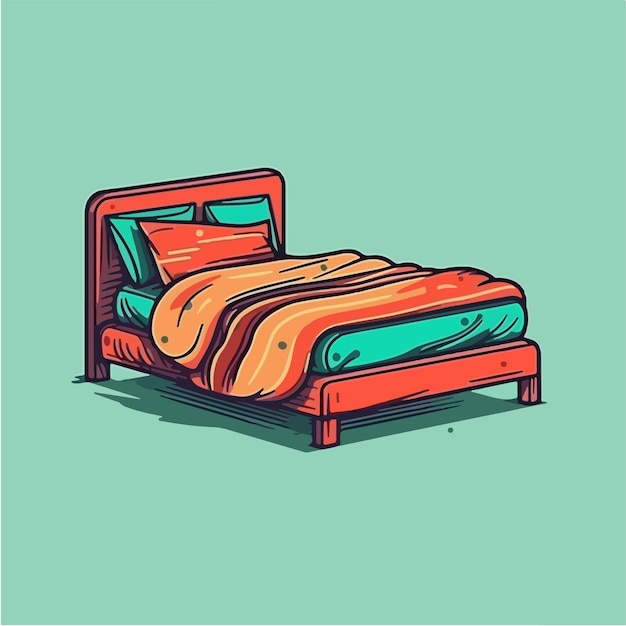 Vector un dibujo de dibujos animados de una cama con un fondo azul.