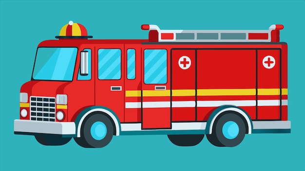 un dibujo de dibujos animados de un camión de bomberos rojo con la palabra emergencia en él