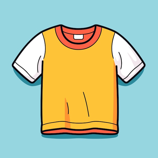 Vector un dibujo de dibujos animados de una camisa amarilla con una camisa roja y blanca.