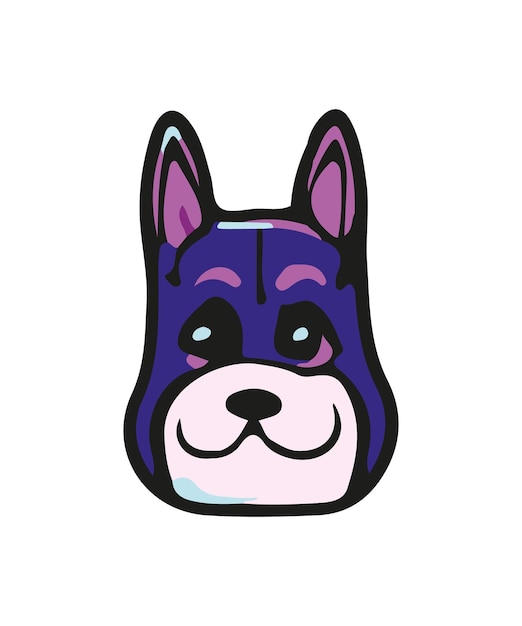 Un dibujo de dibujos animados de la cara de un bulldog francés azul
