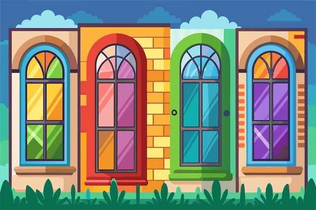 un dibujo de dibujos animados de una casa con ventanas con el número 3 en ella