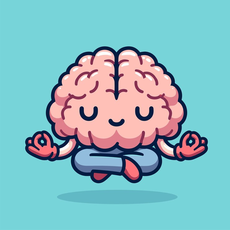 Vector un dibujo de dibujos animados de un cerebro con un fondo azul
