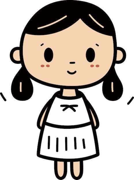 un dibujo de dibujos animados de una chica con cabello negro y un fondo blanco
