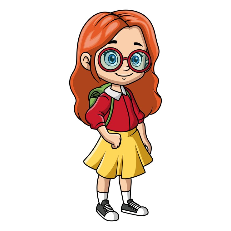 Vector un dibujo de dibujos animados de una chica con gafas y una mochila