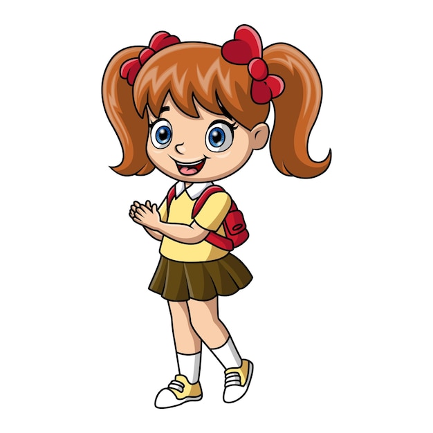un dibujo de dibujos animados de una chica con una mochila en la cabeza