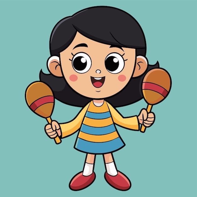 Vector un dibujo de dibujos animados de una chica con una raqueta en la mano
