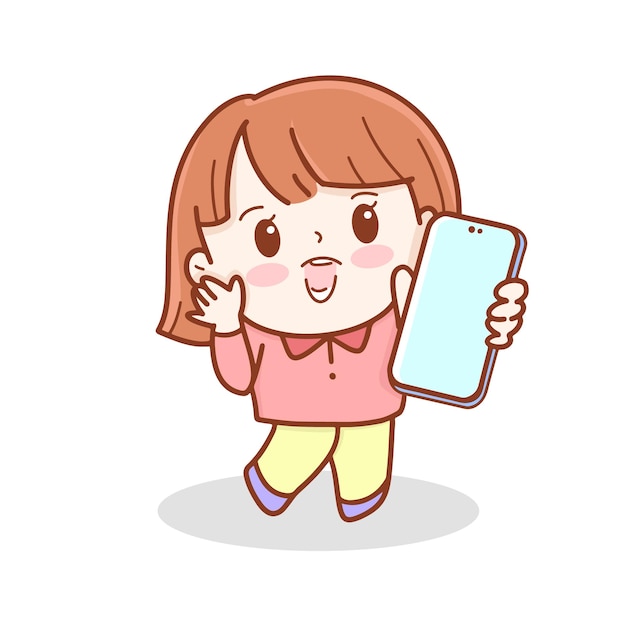 un dibujo de dibujos animados de una chica sosteniendo un teléfono