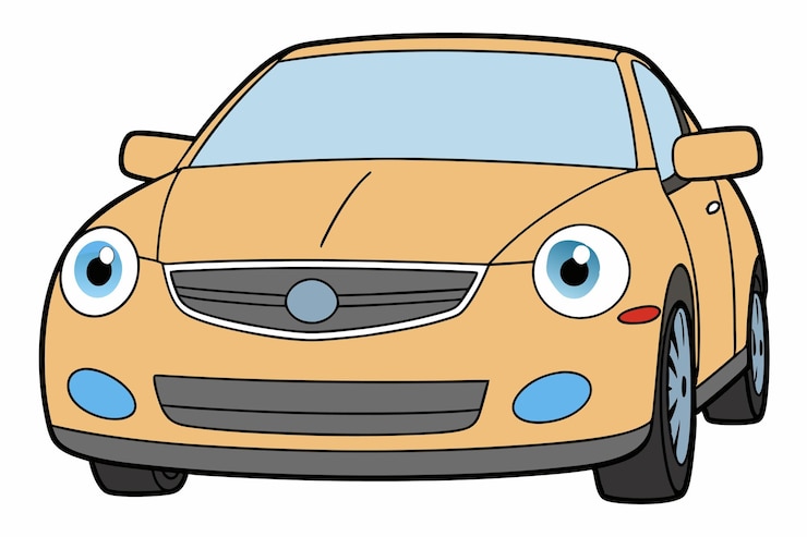 Vector un dibujo de dibujos animados de un coche con una cara y ojos de caricatura