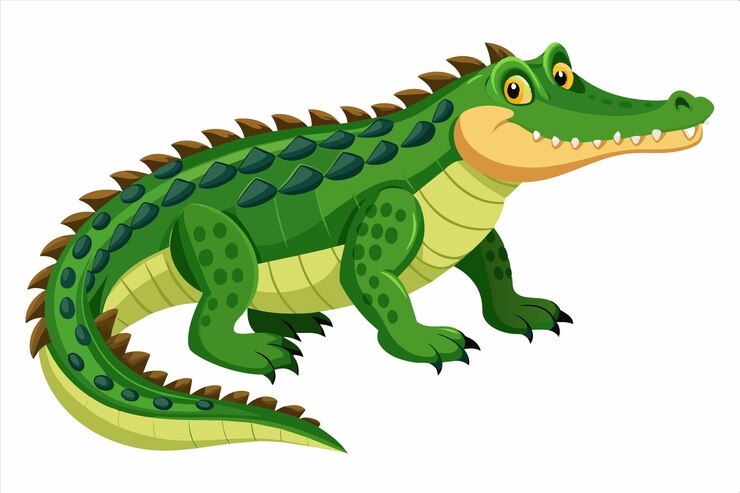 Vector un dibujo de dibujos animados de un cocodrilo verde con boca amarilla y boca amarilla