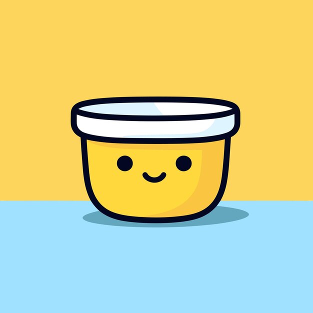 Un dibujo de dibujos animados de un contenedor amarillo con una carita sonriente.