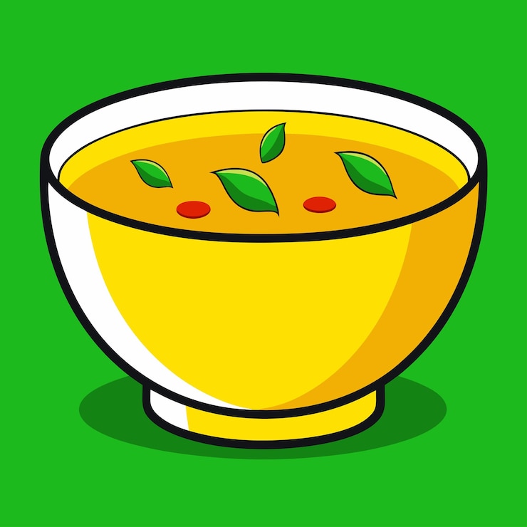 Vector un dibujo de dibujos animados de un cuenco amarillo con un fondo verde