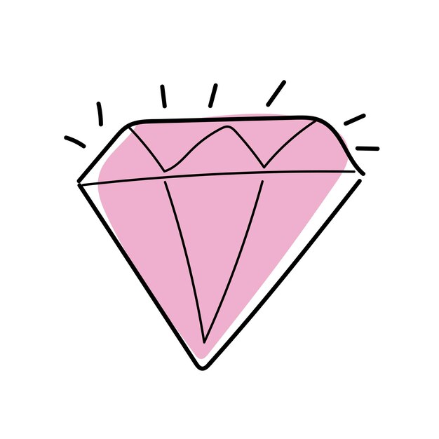 Dibujo de dibujos animados de doodle de ilustración de vector de diamante colorido brillante. Estampado de camiseta con gráfico textil
