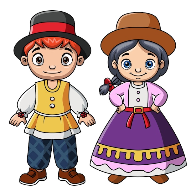un dibujo de dibujos animados de dos niños y una niña con un sombrero y un gorro