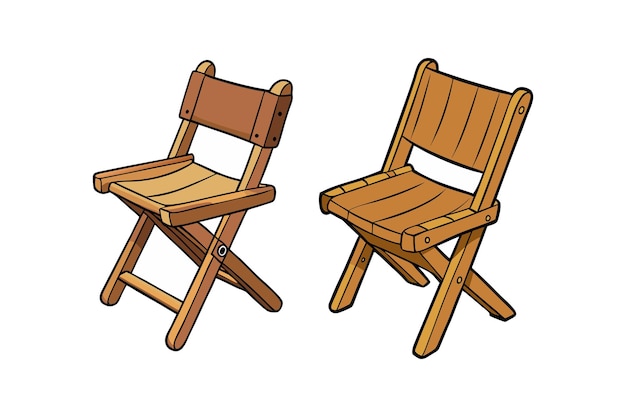 un dibujo de dibujos animados de dos sillas de madera y una hecha por un niño