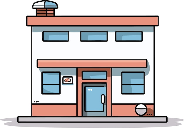 un dibujo de dibujos animados de un edificio con un letrero que dice que no hay estacionamiento en él