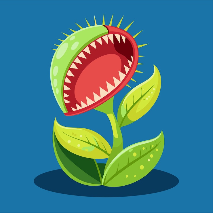 Vector un dibujo de dibujos animados de una flor con la boca abierta y la boca tiene una boca grande abierta
