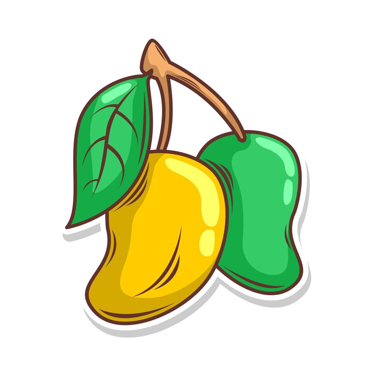 Vector el dibujo de dibujos animados de frutas de mango es un arte de ilustración de dibujo a mano.