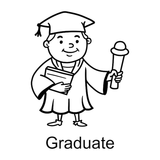 un dibujo de dibujos animados de un graduado sosteniendo un libro y un diploma