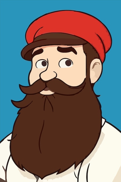 Vector un dibujo de dibujos animados de un hombre con barba y sombrero rojo
