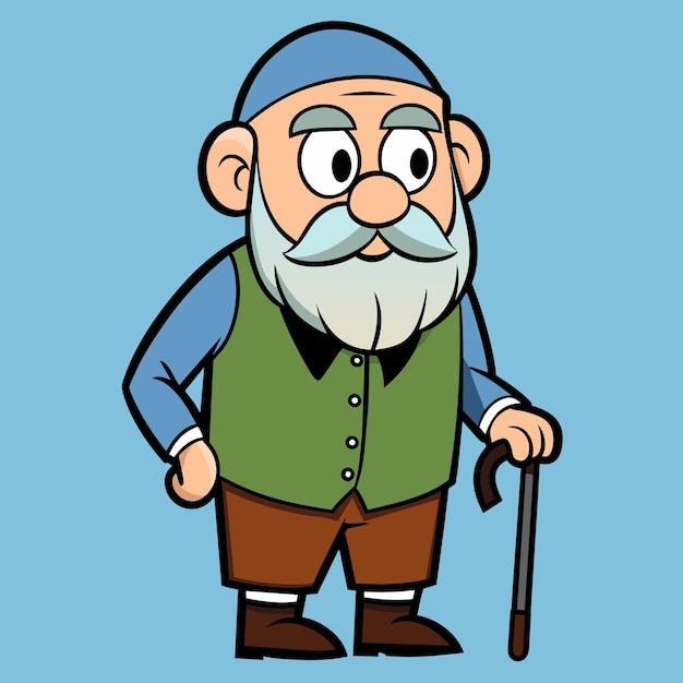un dibujo de dibujos animados de un hombre con un bastón y una barba
