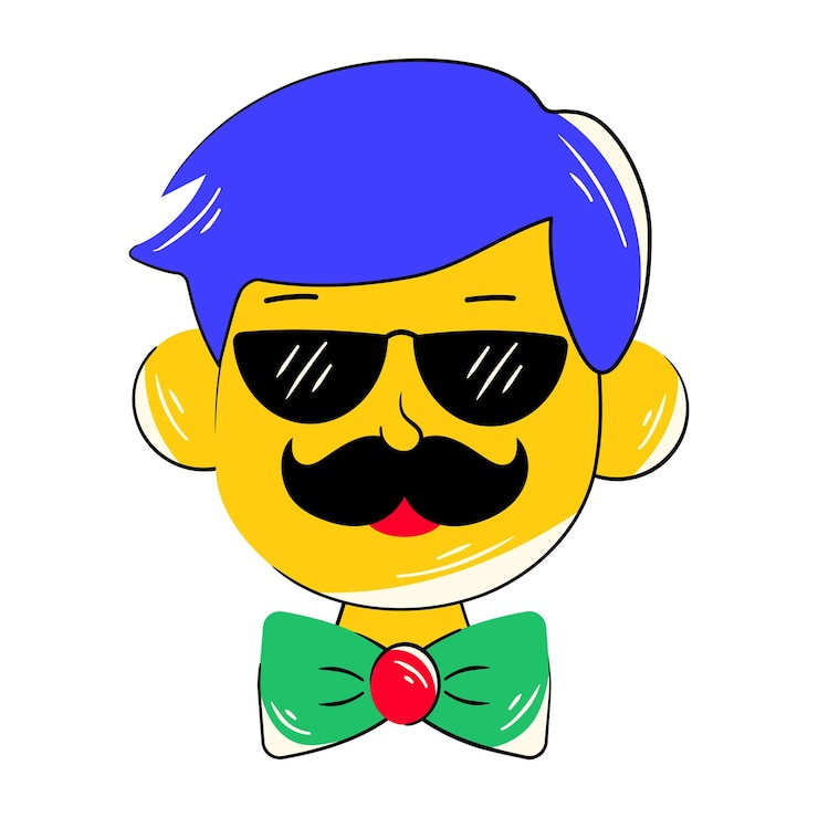 Vector un dibujo de dibujos animados de un hombre con bigote y gafas de sol.