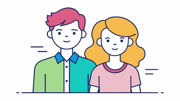 un dibujo de dibujos animados de un hombre y una mujer con una camisa verde que dice un en él