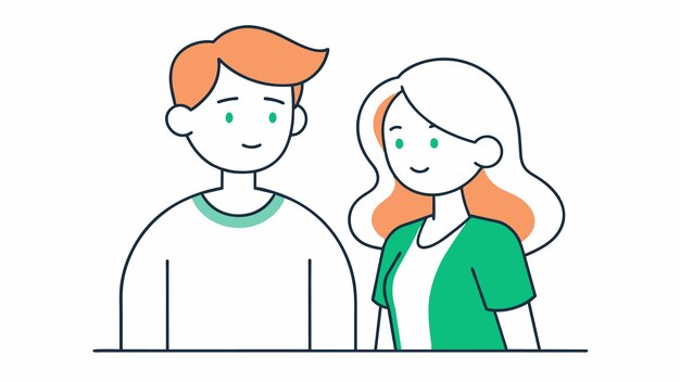 un dibujo de dibujos animados de un hombre y una mujer con ojos verdes