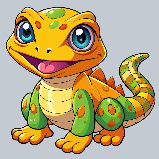 Vector un dibujo de dibujos animados de un lagarto con un ojo verde y un ojo verde