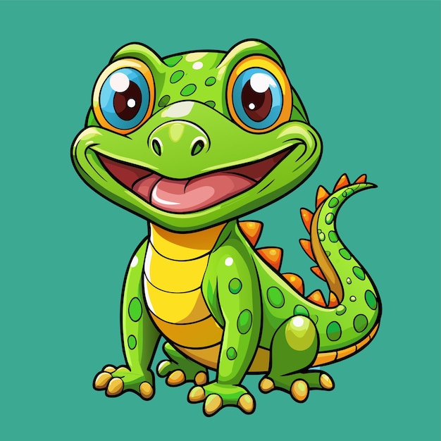 Vector un dibujo de dibujos animados de un lagarto verde con un fondo verde