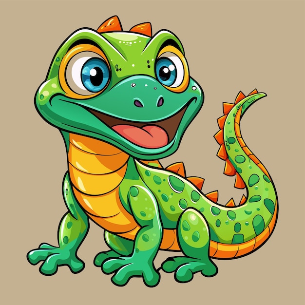 Vector un dibujo de dibujos animados de un lagarto verde con una lengua que sobresale