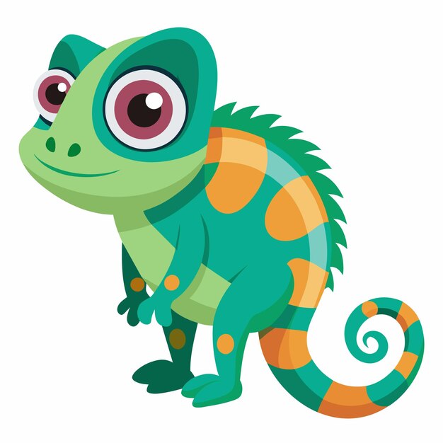 un dibujo de dibujos animados de un lagarto verde y naranja con un fondo blanco
