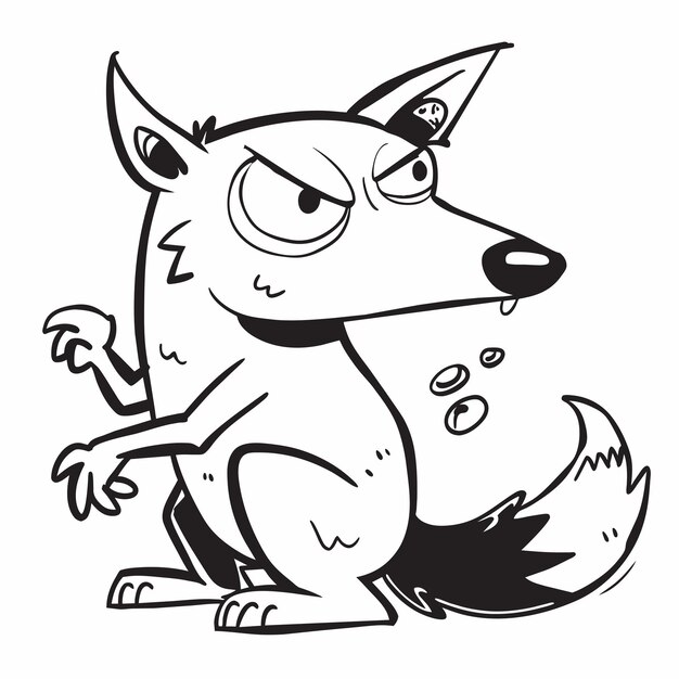 un dibujo de dibujos animados de un lobo con un palo en él que dice lobo