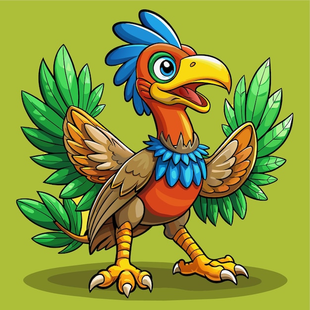 un dibujo de dibujos animados de un loro colorido con una cola azul