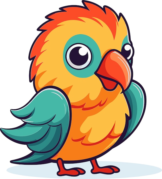 un dibujo de dibujos animados de un loro colorido con ojos grandes