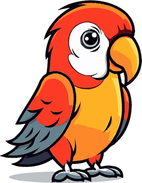 un dibujo de dibujos animados de un loro rojo con un pico amarillo