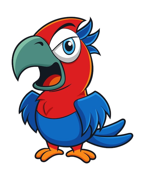 un dibujo de dibujos animados de un loro rojo con un pico azul y un pico rojo