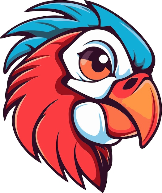 un dibujo de dibujos animados de un loro rojo con un pico azul