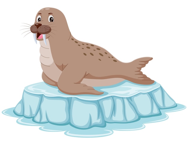 Dibujo de dibujos animados de una morsa en el hielo Ilustración vectorial