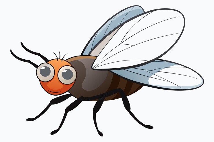 un dibujo de dibujos animados de una mosca con ojos grandes y ojos azules