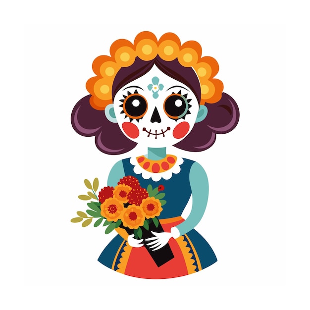 un dibujo de dibujos animados de una mujer con flores en sus manos