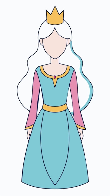 un dibujo de dibujos animados de una mujer en un vestido azul con cabello largo