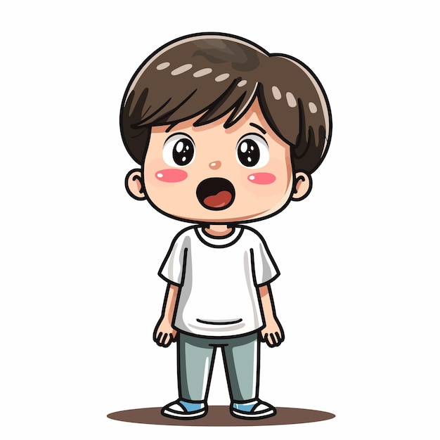 un dibujo de dibujos animados de un niño con una expresión sorprendida