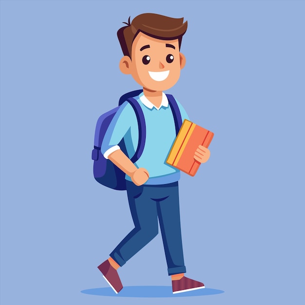 un dibujo de dibujos animados de un niño con un libro en la mano