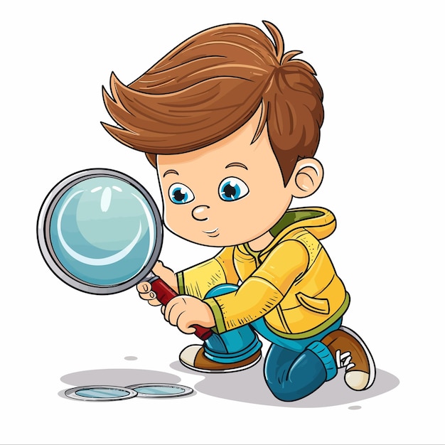 un dibujo de dibujos animados de un niño con una lupa