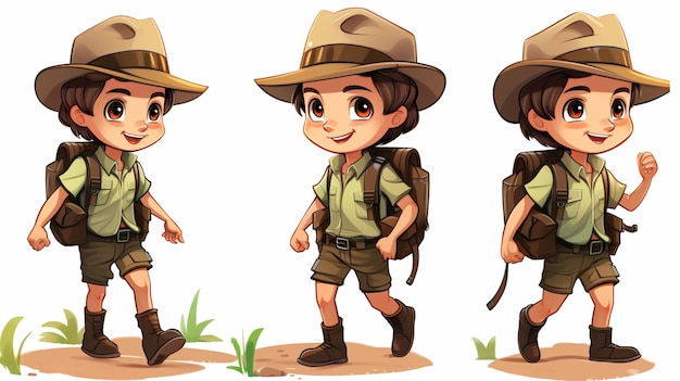 Vector un dibujo de dibujos animados de un niño con una mochila y un sombrero