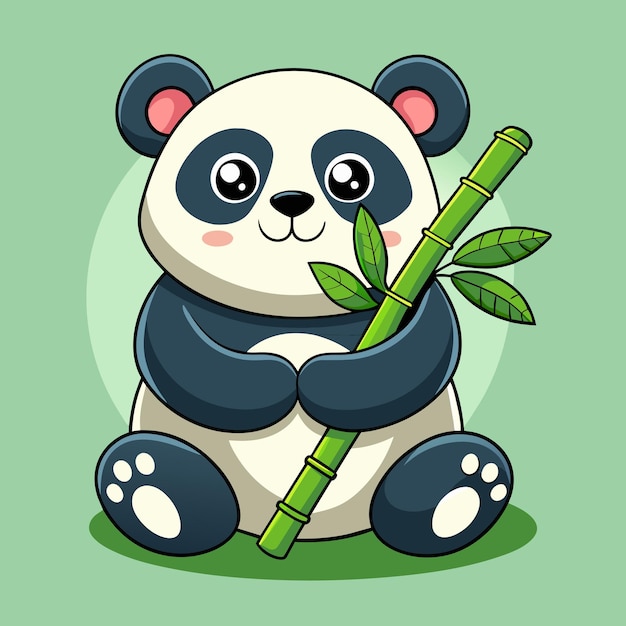 Vector un dibujo de dibujos animados de un oso panda sosteniendo un palo de bambú