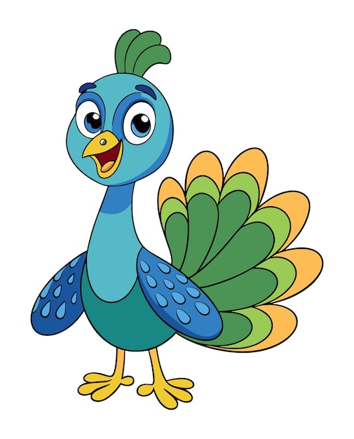 un dibujo de dibujos animados de un pájaro colorido con un pico verde y un pico amarillo