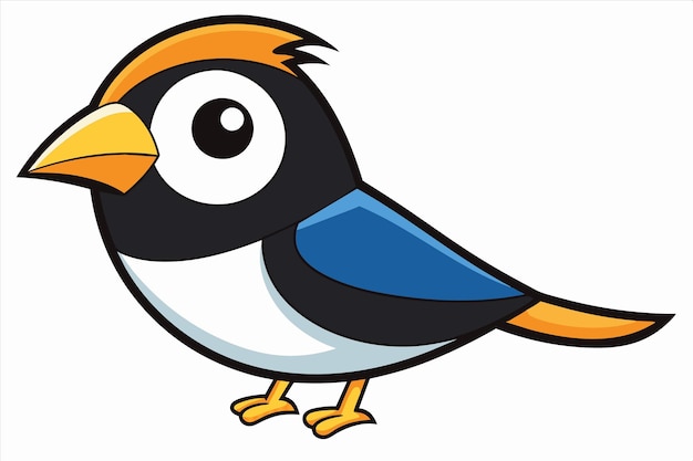 un dibujo de dibujos animados de un pájaro con un pico amarillo y azul y negro en él